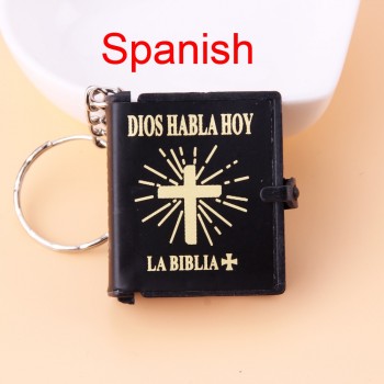English Spanish Mini HOLY Bible Keychain Religious Christian Jesus Cross Key Chain Women Prayer God Bless Gift Souvenirs Keyring