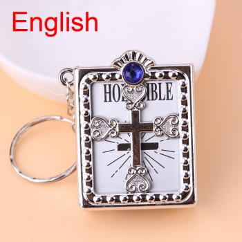 English Spanish Mini HOLY Bible Keychain Religious Christian Jesus Cross Key Chain Women Prayer God Bless Gift Souvenirs Keyring