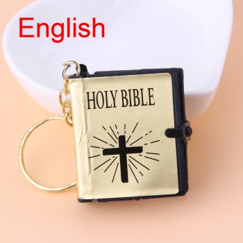 English Spanish Mini HOLY Bible Keychain Religious Christian Jesus Cross Key Chain Women Prayer God Bless Gift Souvenirs Keyring