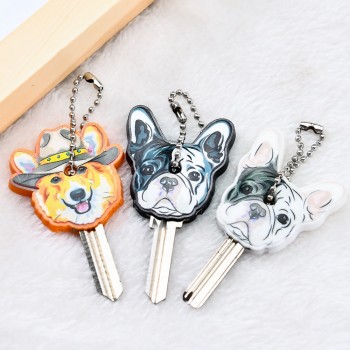 Cute Silicone French Bulldog Dog Key Cover Cap Keychain Women Key Chain Ring Girls Kids Bag Charm Accessories Pendant Porte Clef