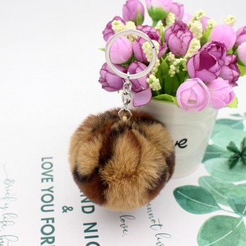 8CM Leopard Print Pompom Keychain Fluffy Faux Rabbit Fur Ball Women Handbag Pendants Car Key Ring Crystal Bow Key Chains Jewelry
