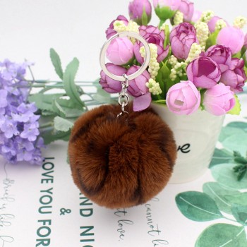 8CM Leopard Print Pompom Keychain Fluffy Faux Rabbit Fur Ball Women Handbag Pendants Car Key Ring Crystal Bow Key Chains Jewelry