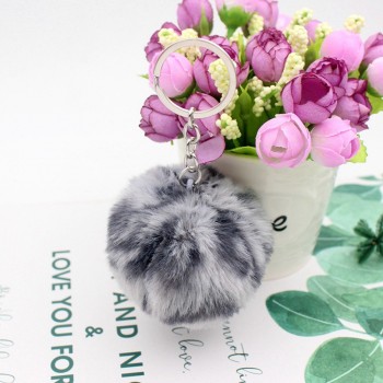8CM Leopard Print Pompom Keychain Fluffy Faux Rabbit Fur Ball Women Handbag Pendants Car Key Ring Crystal Bow Key Chains Jewelry