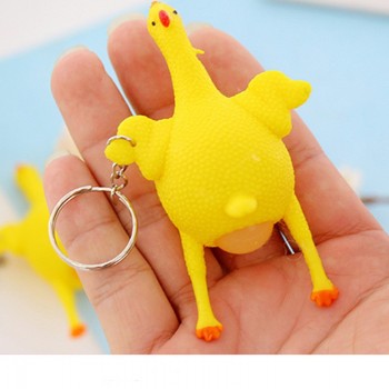 New Funny Spoof Tricky Gadgets Green Dinosaur Beans Toy Chicken Egg Laying Hens Crowded Stress Ball Keychain Keyring Relief Gift