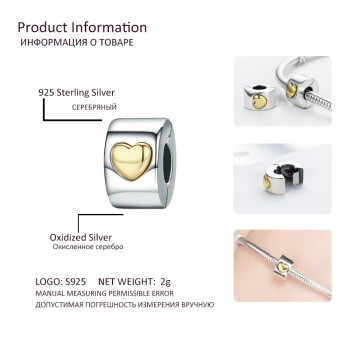 BISAER Authentic 925 Sterling Silver Stopper Clip Heart Star Charm Clear CZ Beads fit Charm Silver 925 Bracelet Jewelry Making