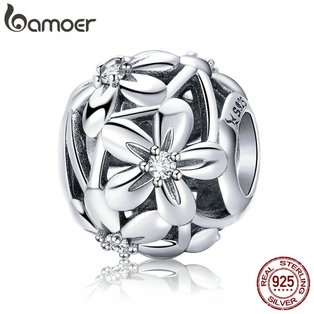 BAMOER 100% 925 Sterling Silver Flourishing Flowers Charm Beads fit Women Charm Bracelets amp; Necklaces Jewelry Making SCC729