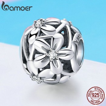 BAMOER 100% 925 Sterling Silver Flourishing Flowers Charm Beads fit Women Charm Bracelets amp; Necklaces Jewelry Making SCC729