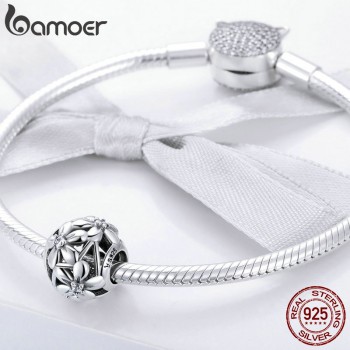 BAMOER 100% 925 Sterling Silver Flourishing Flowers Charm Beads fit Women Charm Bracelets amp; Necklaces Jewelry Making SCC729