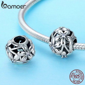BAMOER 100% 925 Sterling Silver Flourishing Flowers Charm Beads fit Women Charm Bracelets amp; Necklaces Jewelry Making SCC729