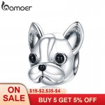 BAMOER 925 Sterling Silver Loyal Partners French BULLDOG Doggy Animal Beads fit Women Charm Bracelets Dog DIY Jewelry SCC315