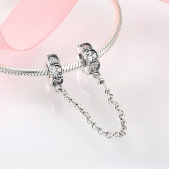 Real 925 Sterling Silver charms Bead heart flower round shape Safety Chain Fit Original Pandora Charm Bracelet Jewelry making