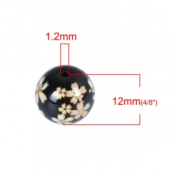 Glass Japan Painting Vintage Japanese Tensha Beads Round Coffee amp; Pale Lilac Rose Flower Pattern Transparent 12mm 5 PCs