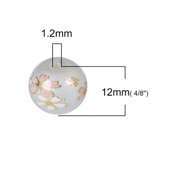 Glass Japan Painting Vintage Japanese Tensha Beads Round Coffee amp; Pale Lilac Rose Flower Pattern Transparent 12mm 5 PCs