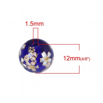 Glass Japan Painting Vintage Japanese Tensha Beads Round Coffee amp; Pale Lilac Rose Flower Pattern Transparent 12mm 5 PCs