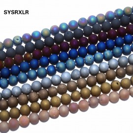 Natural Stone Metallic Titanium Coated Natural Druzy Quartz Agat Round Beads For Jewelry Making DIY Bracelet 6/8/10/12 MM Strand