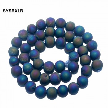 Natural Stone Metallic Titanium Coated Natural Druzy Quartz Agat Round Beads For Jewelry Making DIY Bracelet 6/8/10/12 MM Strand