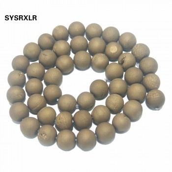 Natural Stone Metallic Titanium Coated Natural Druzy Quartz Agat Round Beads For Jewelry Making DIY Bracelet 6/8/10/12 MM Strand