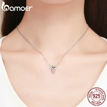 BAMOER 925 Sterling Silver Christmas Gift Skull Head Beads Charm fit Charm Bracelet Halloween Jewelry Making Accessories DIY