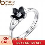 BAMOER New Collection Authentic Mystic Floral Flower Stackable Ring CZ amp; Black Enamel 925 Sterling Silver Jewelry PA7154
