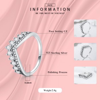 Modian Fashion 100% Real 925 Sterling Zircon Crown Finger Ring Classic Stackable Silver Jewelry For Women Wedding Christmas Gift