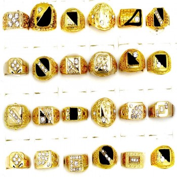 AOMU 10pcs/lot Vintage Classic Gold-Color CZ Crystal Rhinestone Metal Ring Mans Wide Rings Wedding Ring Party Men Jewelry