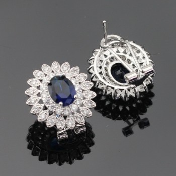 Women Silver Color Jewelry Sets Dark Blue White Cubic Zirconia Necklace Pendant Bracelets Earrings Rings Free Gift Box