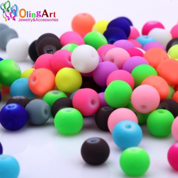 OlingArt Rubber Glass Beads High quality 100PCS 6mm Candy Color Neon Matte Loose Beads Handmade jewelry making bracelet DIY