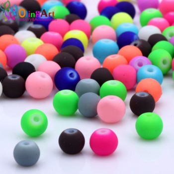 OlingArt Rubber Glass Beads High quality 100PCS 6mm Candy Color Neon Matte Loose Beads Handmade jewelry making bracelet DIY
