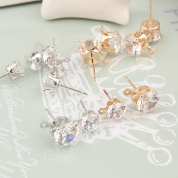 10pcs Gold Silver Color 6/8/10mm Zircon Crystal Ear Stud Findings With Hole Ear Drop Women Girl Diy Earring Brincos