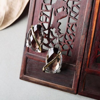 925 Sterling Silver Jewelry Natural Gemstone Smoky Quartz Geometric Earrings For Women Christmas Jewelry Oorbellen Voor Vrouwen