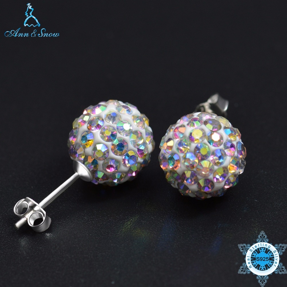 Ann amp; Snow 925 Sterling Silver Stud Earrings Crystals Ball Beads Fine Jewelry For Women Cute Style AAA CZ Stone 2018 New Design