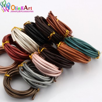 OlingArt 4MM 2M Round Genuine Leather Cord/Wire DIY brown black Cords women earrings Bracelet choker necklace jewelry making