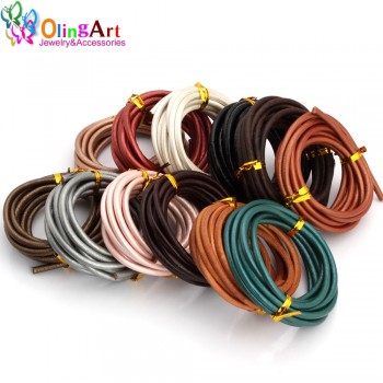 OlingArt 4MM 2M Round Genuine Leather Cord/Wire DIY brown black Cords women earrings Bracelet choker necklace jewelry making