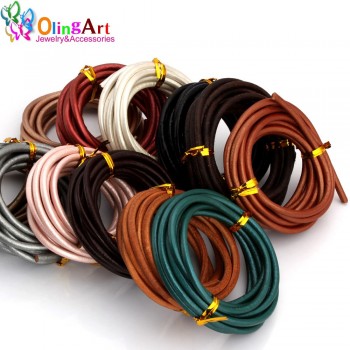 OlingArt 4MM 2M Round Genuine Leather Cord/Wire DIY brown black Cords women earrings Bracelet choker necklace jewelry making