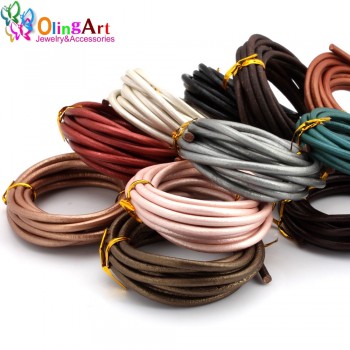 OlingArt 4MM 2M Round Genuine Leather Cord/Wire DIY brown black Cords women earrings Bracelet choker necklace jewelry making