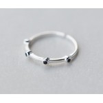 Real. 925 Sterling Silver Jewelry black agate Rounds Thin Ring (So Thin ) Openable Adjustable charms GTLJ1190
