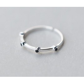 Real. 925 Sterling Silver Jewelry black agate Rounds Thin Ring (So Thin ) Openable Adjustable charms GTLJ1190