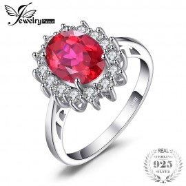JewelryPalace Princess Diana William Engagement Wedding Created Red Ruby Ring Set Pure Solid Genuine 925 Sterling Silver Jewelry