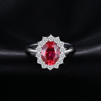 JewelryPalace Princess Diana William Engagement Wedding Created Red Ruby Ring Set Pure Solid Genuine 925 Sterling Silver Jewelry