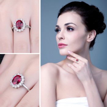 JewelryPalace Princess Diana William Engagement Wedding Created Red Ruby Ring Set Pure Solid Genuine 925 Sterling Silver Jewelry