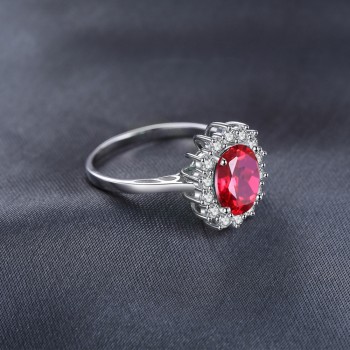 JewelryPalace Princess Diana William Engagement Wedding Created Red Ruby Ring Set Pure Solid Genuine 925 Sterling Silver Jewelry