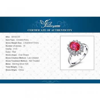 JewelryPalace Princess Diana William Engagement Wedding Created Red Ruby Ring Set Pure Solid Genuine 925 Sterling Silver Jewelry