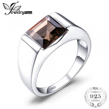 Jewelrypalace Mens Square 2.2ct Genuine Smoky Quartz Wedding Ring 925 Sterling Silver Wedding Ring For Men Fashion Accessories