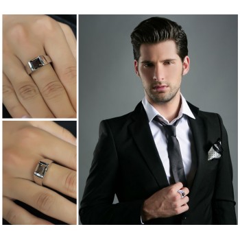 Jewelrypalace Mens Square 2.2ct Genuine Smoky Quartz Wedding Ring 925 Sterling Silver Wedding Ring For Men Fashion Accessories