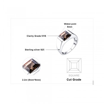 Jewelrypalace Mens Square 2.2ct Genuine Smoky Quartz Wedding Ring 925 Sterling Silver Wedding Ring For Men Fashion Accessories