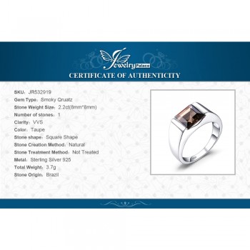 Jewelrypalace Mens Square 2.2ct Genuine Smoky Quartz Wedding Ring 925 Sterling Silver Wedding Ring For Men Fashion Accessories
