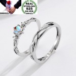OMHXZJ Wholesale European Fashion Woman Man Party Wedding Gift Silver Lovers Moonstone Resizable 925 Sterling Silver Ring RR242