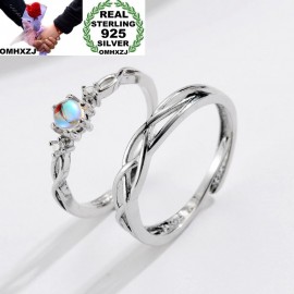 OMHXZJ Wholesale European Fashion Woman Man Party Wedding Gift Silver Lovers Moonstone Resizable 925 Sterling Silver Ring RR242