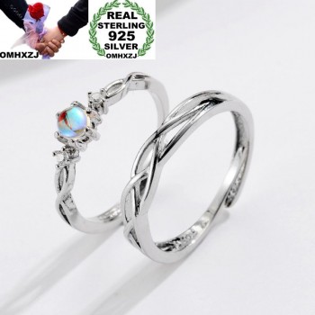 OMHXZJ Wholesale European Fashion Woman Man Party Wedding Gift Silver Lovers Moonstone Resizable 925 Sterling Silver Ring RR242