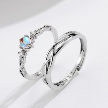 OMHXZJ Wholesale European Fashion Woman Man Party Wedding Gift Silver Lovers Moonstone Resizable 925 Sterling Silver Ring RR242